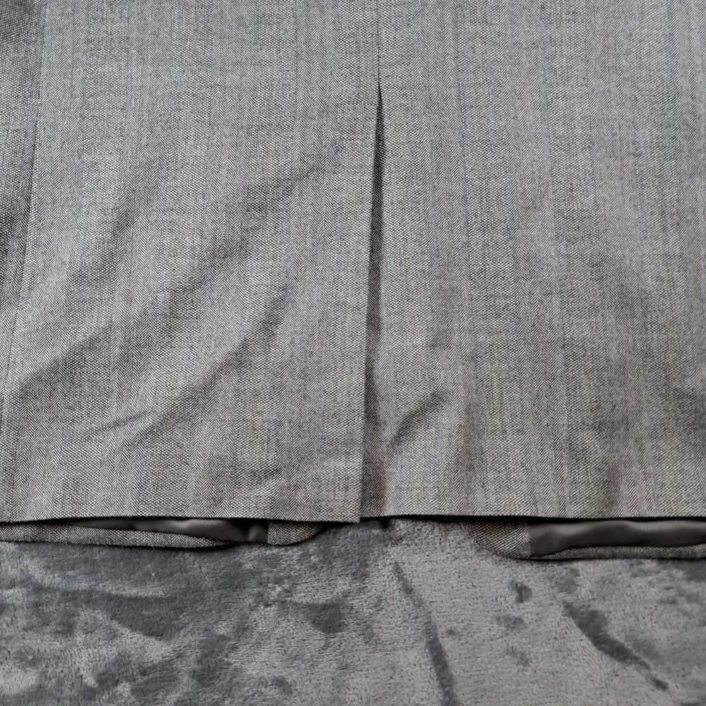 Ralph Lauren Silk Wool 2 Button Blazer 46L Blue Gray Herringbone Stripe Pattern